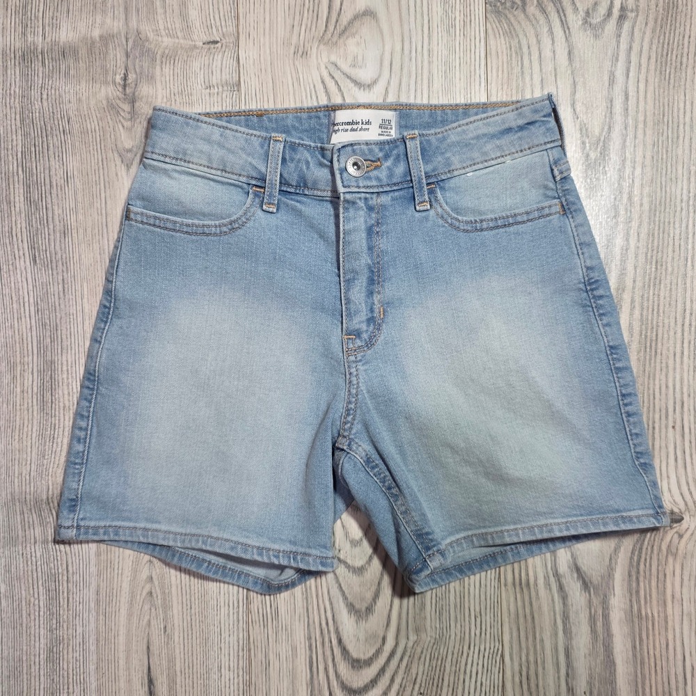 Abercrombie Kids High Rise Dad Denim Dad Shorts - Light Wash - Size 11/12